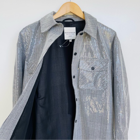 BAGATELLE Avec Les Filles Clear Sequin Shimmer Plaid Jacket Oversize Boxy Fit - Picture 3 of 12